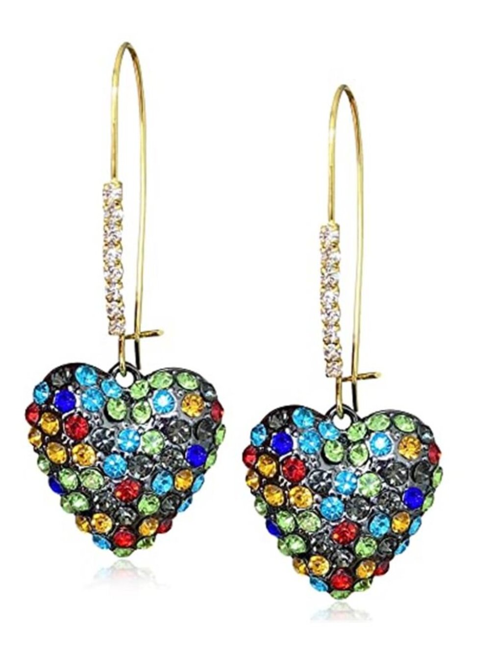 Multicolor Crystal Heart Dangle Earrings Black Statement Drop Earrings